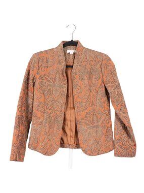 Paisley Jacquard Blazer PS Womens S Orange Beige Rayon Petite Career Erin London